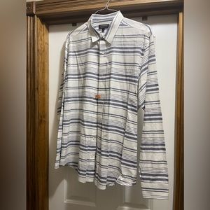 Banana Republic size large denim blue and white striped long sleeve button up